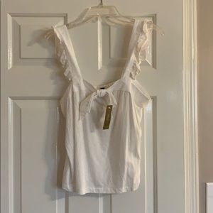J. Crew White Ruffle Strap Top